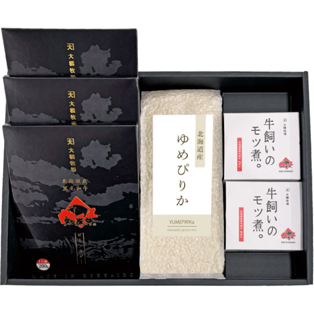 北海道産ゆめぴりか＆知床牛ビーフカレー・モツ煮