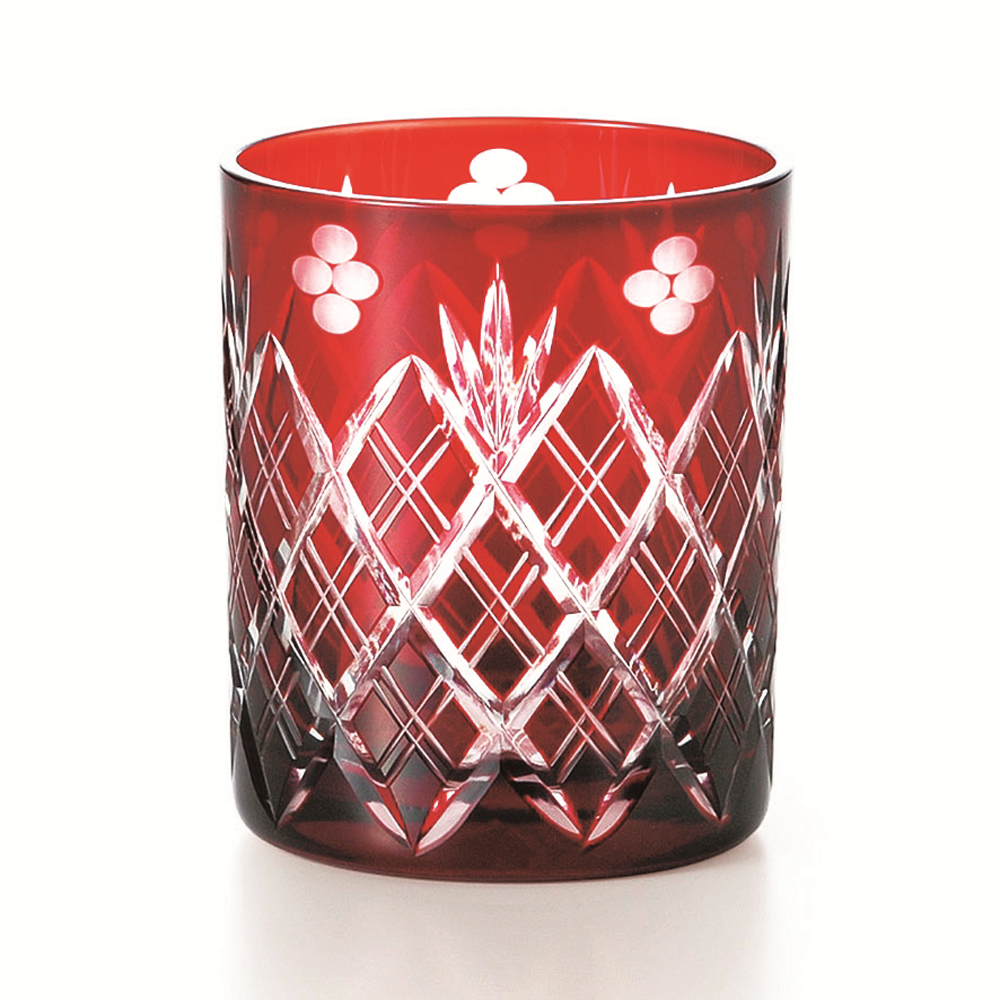 小花剣矢来紋ロックグラス赤