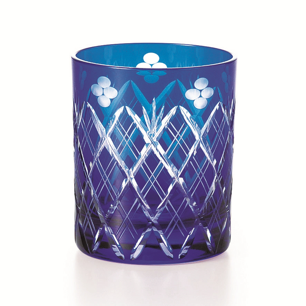 小花剣矢来紋ロックグラス瑠璃