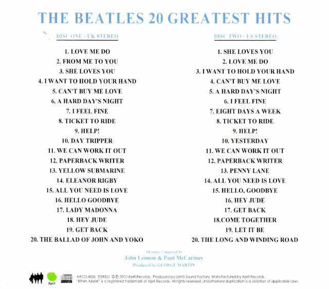 Beatles ビートルズ/20 Greatest Hits Remaster