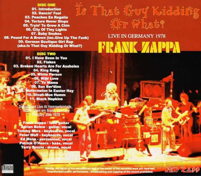 Frank Zappa フランク・ザッパ/Germany 1978