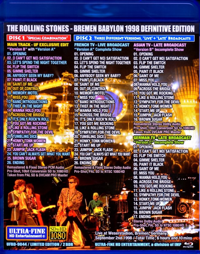Rolling Stones ローリング・ストーンズ/Germany 1998 3 Different Blu