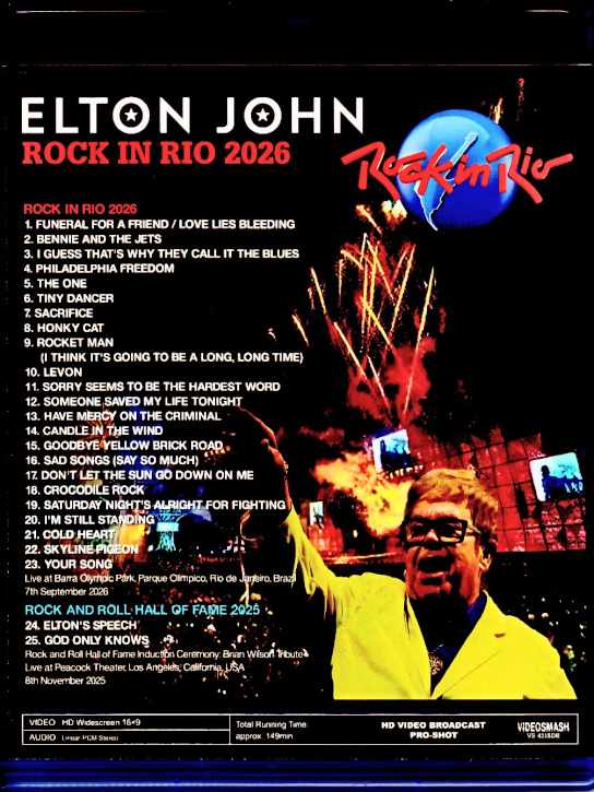 エルトンジョンDVDと本 Elton John エルトン・ジョン/Brazil 09.07.2026 Complete & more Pro
