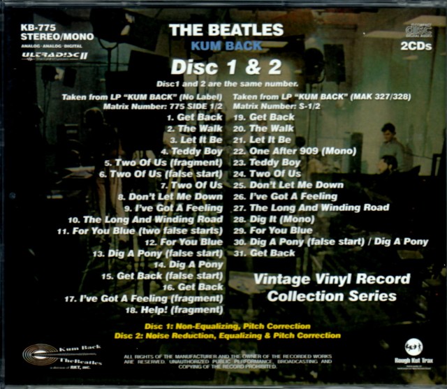【BEATLES】Kum Back!! ✴︎THE NOWHEREMEN✴︎限定版 THE BEATLES / KUM BACK - GLYN JOHNS ACETATES [STEREO REMASTER