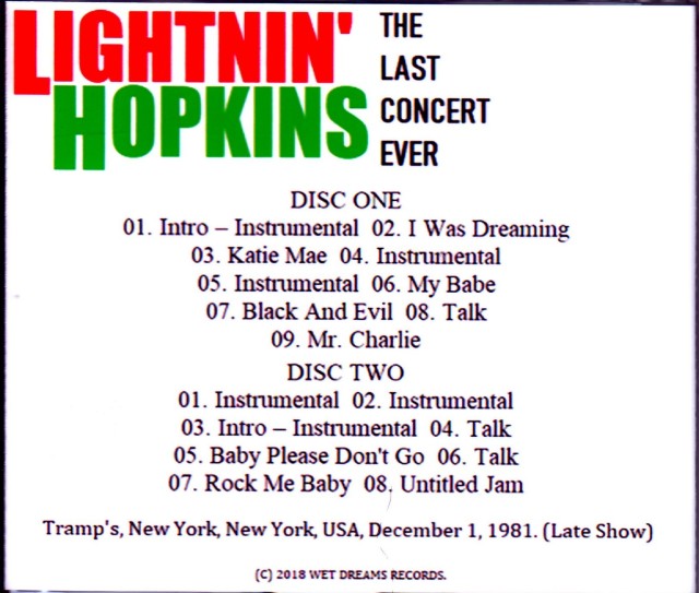 Lightnin' Hopkins ライトニン・ホプキンス/NY,USA 1981