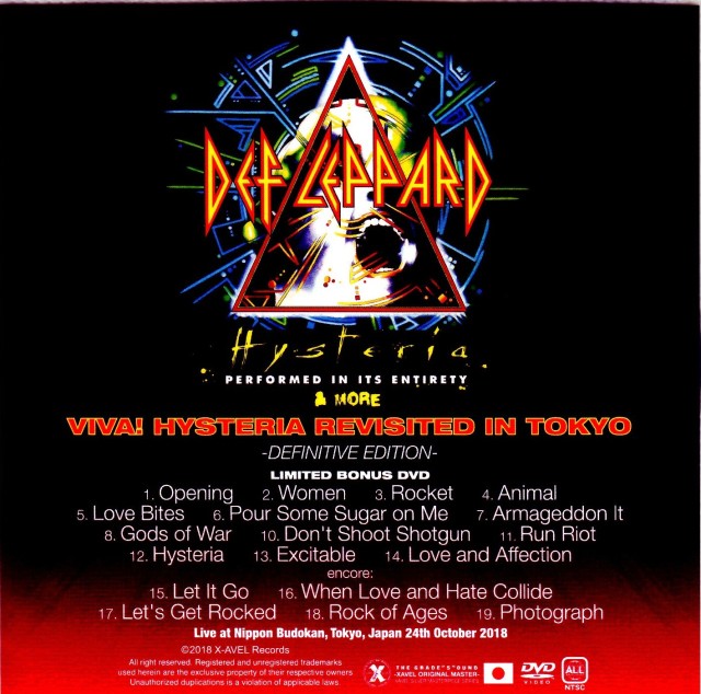 Def Leppard デフ・レパード/Tokyo,Japan 2018 S & V IEM・MK4 Matrix Ver.