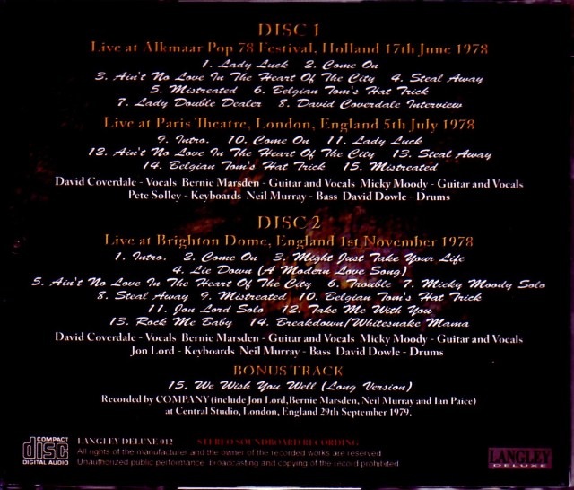 Whitesnake ホワイトスネイク/Europe Tour Collection 1978