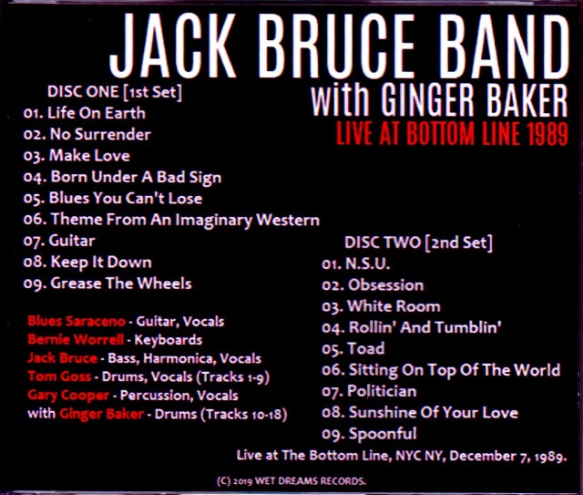 Jack Bruce Band,Ginger Baker ジャック・ブルース/NY,USA 1989