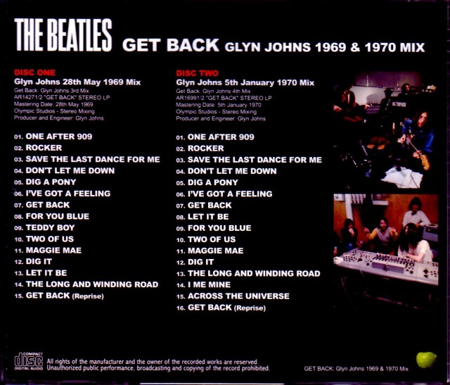 Beatles ビートルズ/Get Back Glyn Johns 28th May 1969 Mix