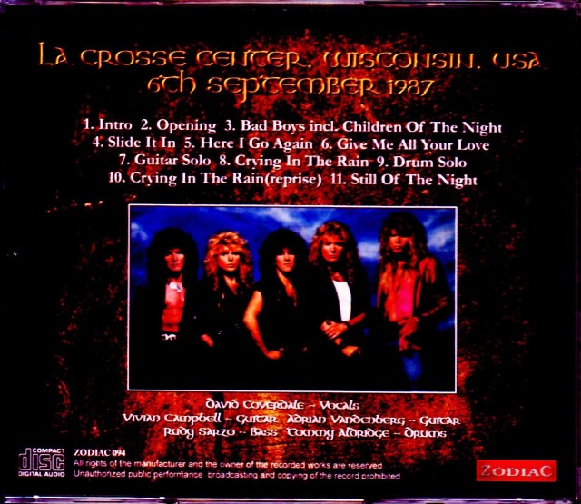 Whitesnake ホワイトスネイク/WI,USA 1987 Upgarde