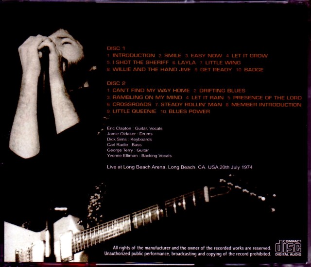 Eric Clapton エリック・クラプトン/CA,USA 1974 Complete