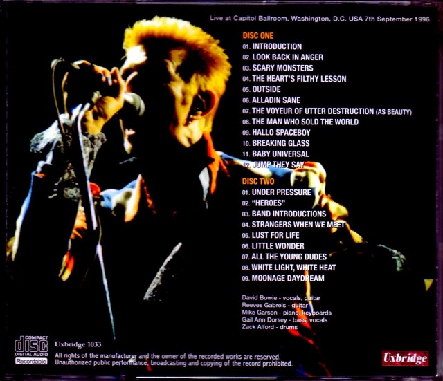 David Bowie デヴィッド・ボウイ/WA,USA 1996