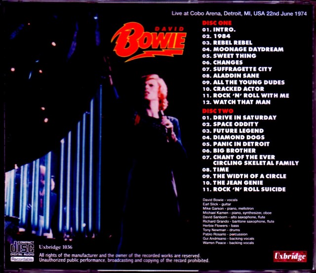 David Bowie デヴィッド・ボウイ/MI,USA 6.22.1974