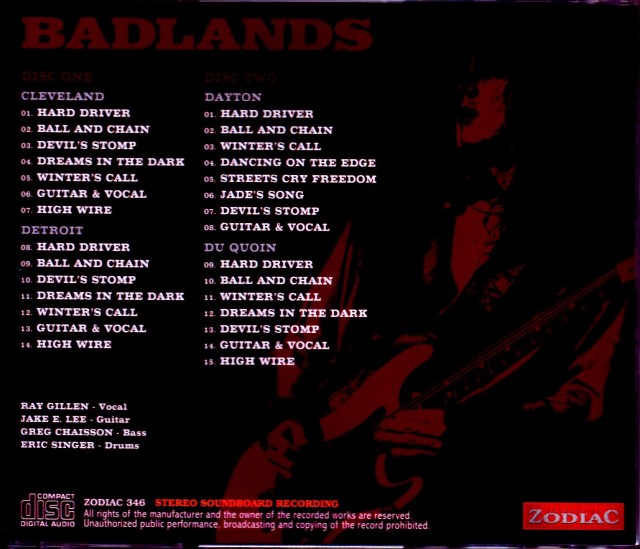 Badlands バッドランズ/SBD Collection from US Tour 1989 Upgrade