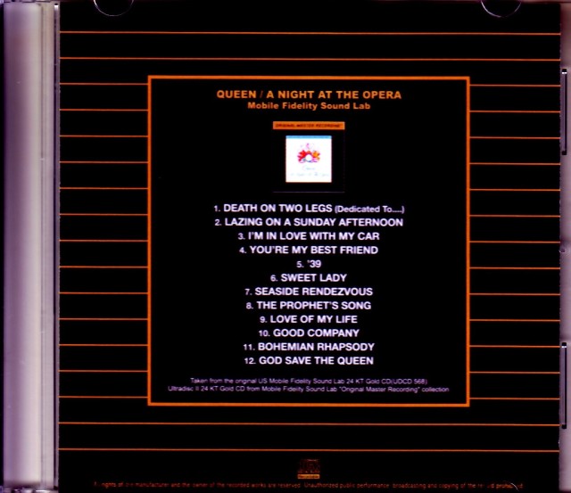 【貴重盤】クイーン　オペラ座の夜　Mobile Fidelity（ゴールド） クイーン、名盤『オペラ座の夜』＆名曲「ボヘミアン・ラプソディ」50