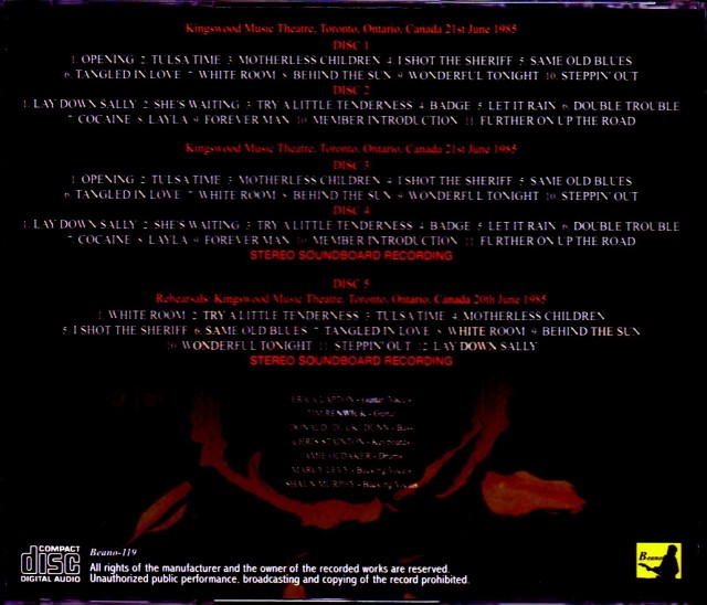 Eric Clapton エリック・クラプトン/Canada 1985 Complete