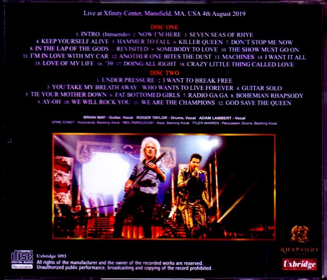Queen,Adam Lambert クィーン アダム・ランバート/MA,USA 2019