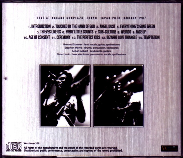 New Order ニュー・オーダー/Tokyo,Japan 1.28.1987