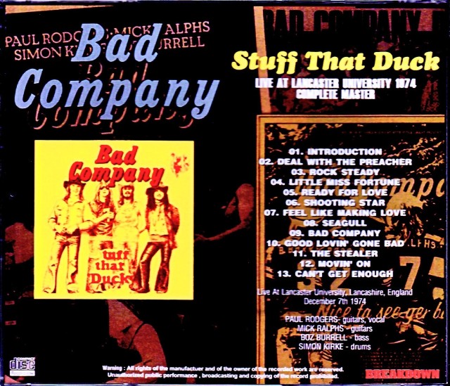 Bad Company バッド・カンパニー/England,UK 1974 Complete