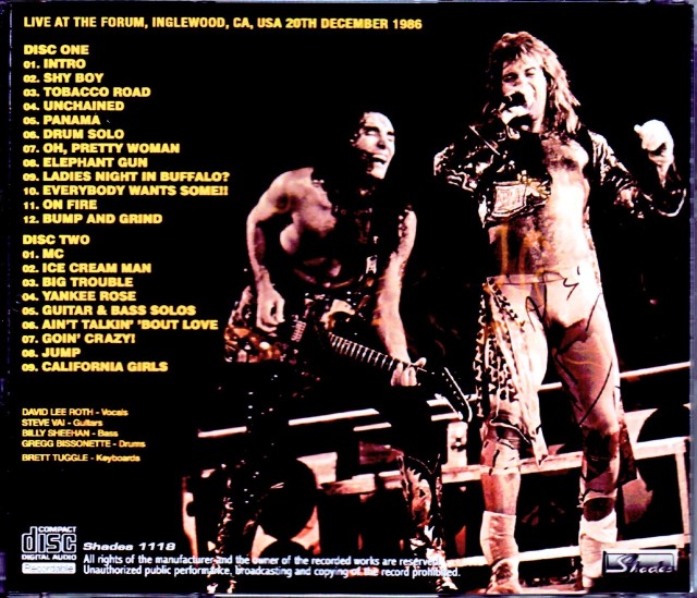 David Lee Roth デヴィッド・リー・ロス/CA,USA 12.20.1986