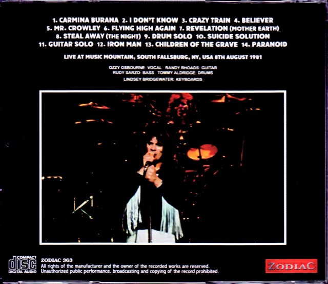 Ozzy Osbourne オジー・オズボーン/NY,USA 1981 Upgrade