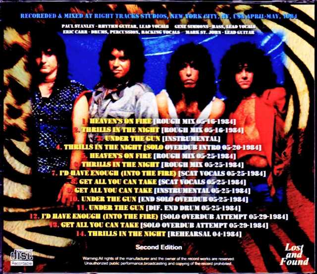 Kiss キッス/Animalize Studio Session NY,USA 1984