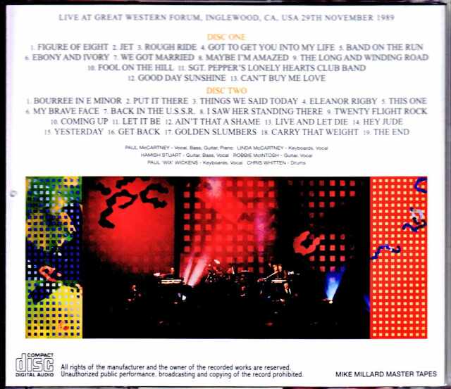Paul McCartney ポール・マッカートニー/CA,USA 11.29.1989
