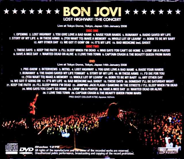 ボンジョビ　Bonjovi ライブグッズ 東京ドーム　缶バッジ ボン・ジョヴィ花火”各公演のグッズ付きチケットのTシャツとCDの