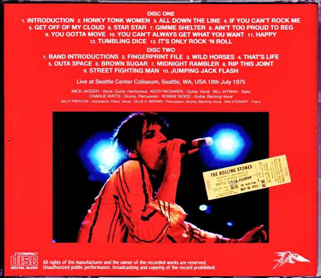 A&GVintage ROCKn' ROLL USA ローリングストーンズ Rolling Stones ローリング・ストーンズ/IN,USA 7.27.1975 New