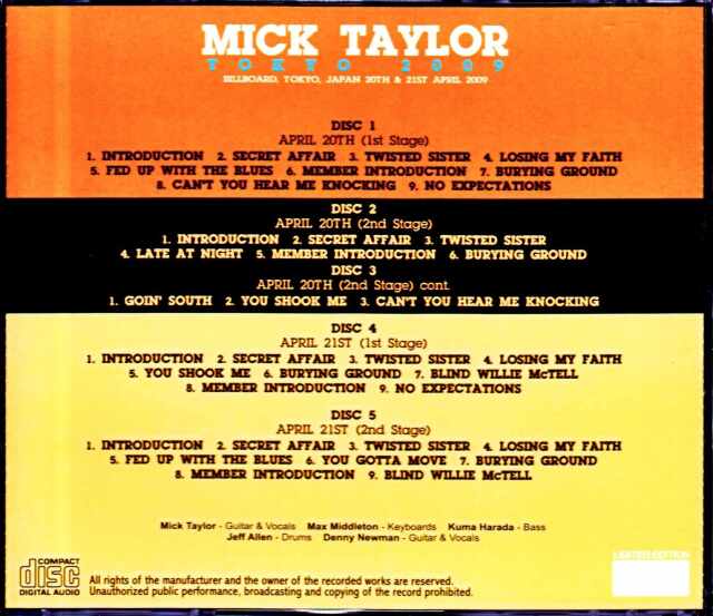ミック・テイラー　　ミックテイラー　DVD Mick Taylor ミック・テイラー/Switzerland 2009 & more