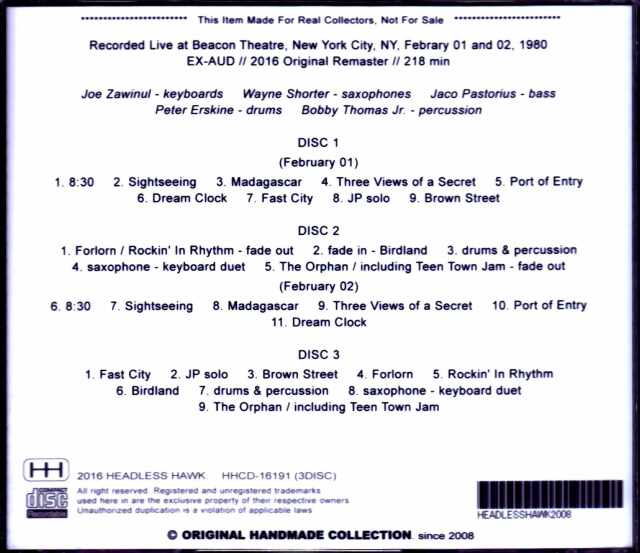 Weather Report ウェザー・リポート/NY,USA 1980 2Days