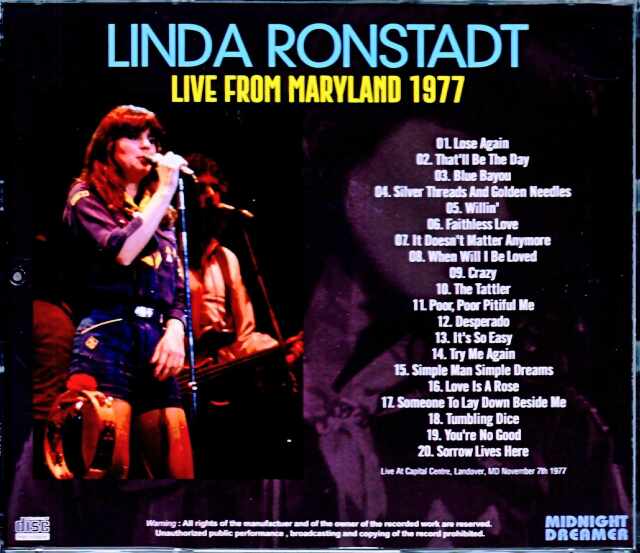 Linda Ronstadt リンダ・ロンシュタット/MD,USA 1977