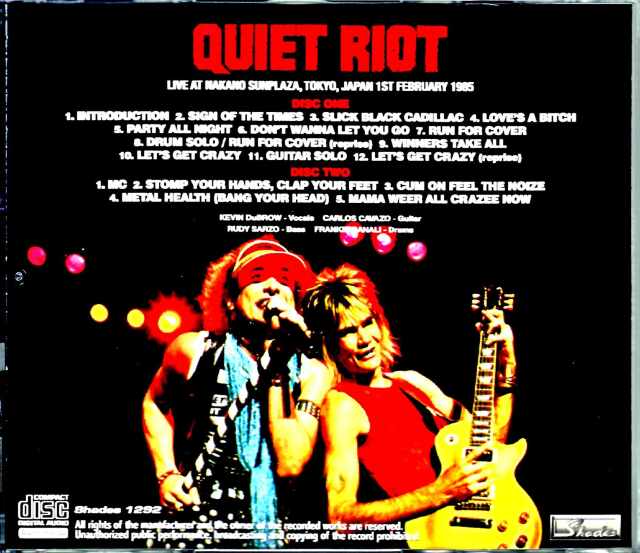 Quiet Riot クワイエット・ライオット/Tokyo,Japan 2.1.1985