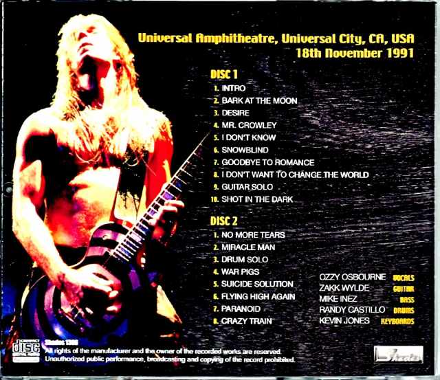 Ozzy Osbourne オジー・オズボーン/CA,USA 11.18.1991