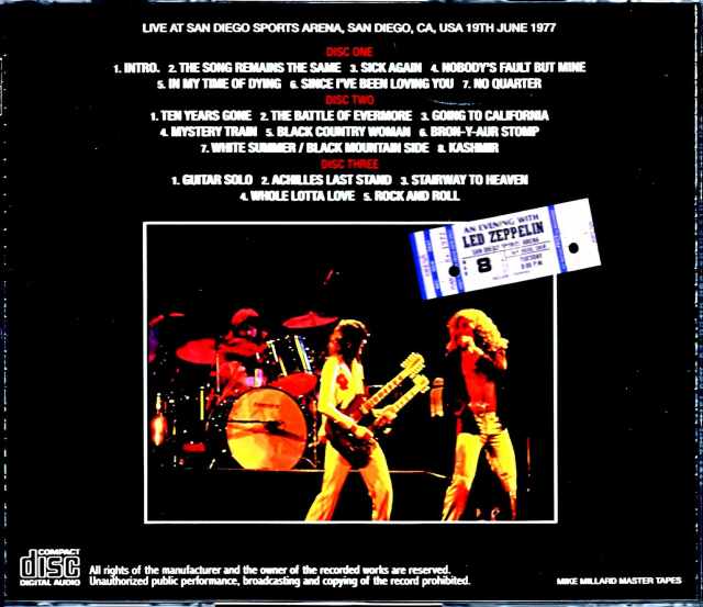 Led Zeppelin レッド・ツェッペリン/CA,USA 6.19.1977 Mike Millard