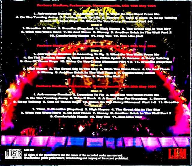Pink Floyd ピンク・フロイド/MA,USA 1994 3Days Complete