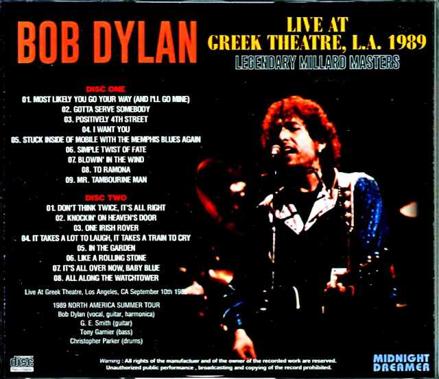 Bob Dylan ボブ・ディラン/CA,USA 1989 Mike Millard Master Tapes