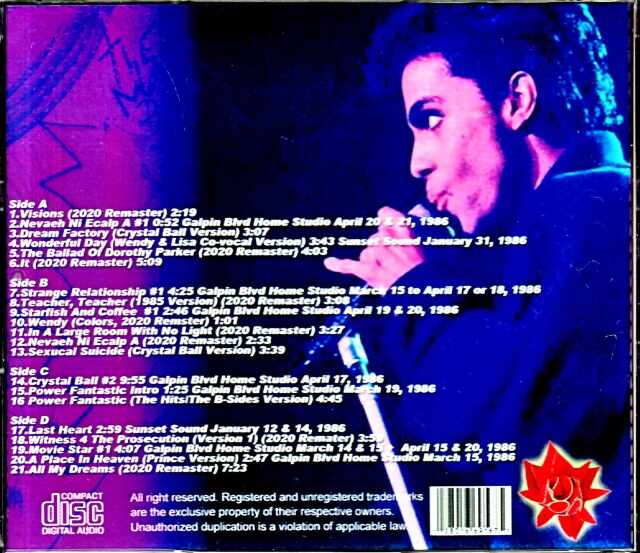 Prince & the Revolution プリンス/Dream Factory 6.3.1986 Configuration