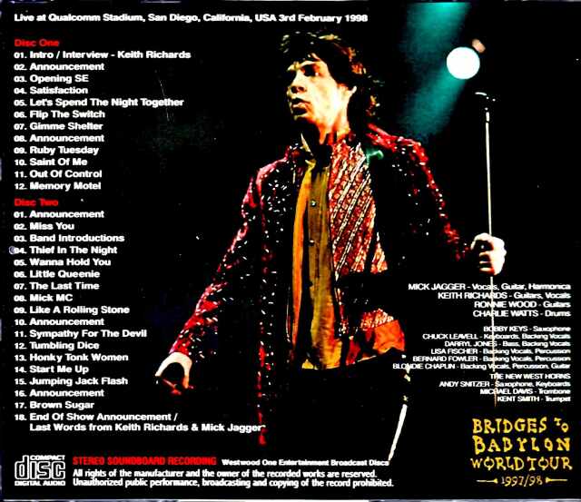 Rolling Stones ローリング・ストーンズ/San Diego, Ca 1998 Upgrade