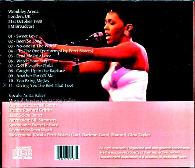 Anita Baker アニタ・ベイカー/London,UK 1988