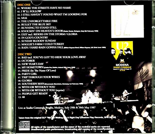 U2 ユーツー/Italy 1987 2Days Original 3LP Edition