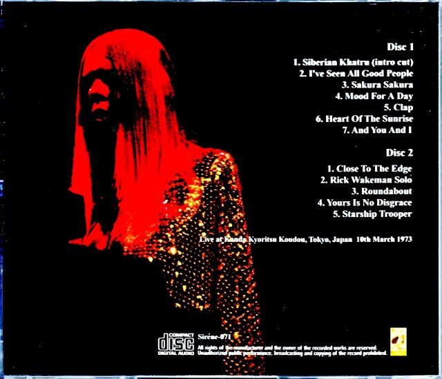 Yes イエス/Tokyo,Japan 3.10.1973