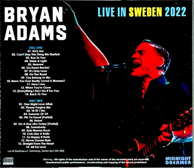 Bryan Adams ブライアン・アダムス/Sweden 2022 Complete