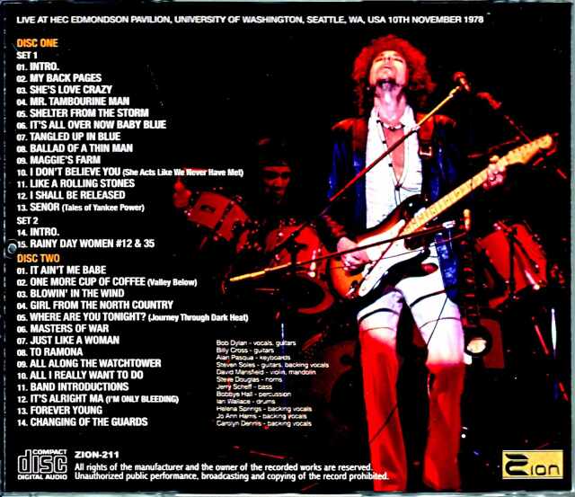 Bob Dylan ボブ・ディラン/WA,USA 1978 Upgrade