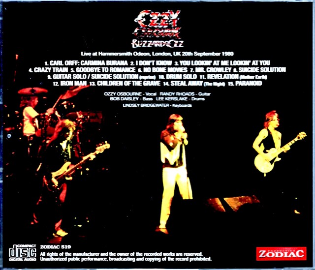 Ozzy Osbourne オジー・オズボーン/London,UK 9.20.1980 Upgrade