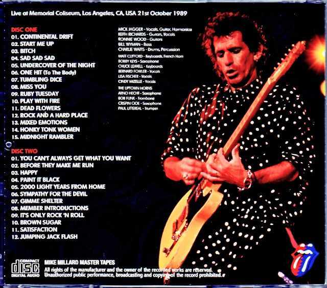 Rolling Stones ローリング・ストーンズ/CA,USA 10.21.1989 Mike