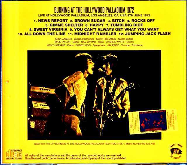Rolling Stones ローリング・ストーンズ/CA,USA 1972 LP Burning