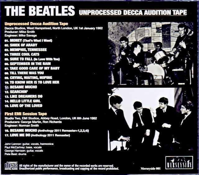 Beatles ビートルズ/Unprocessed Decca Audition Tape London,UK