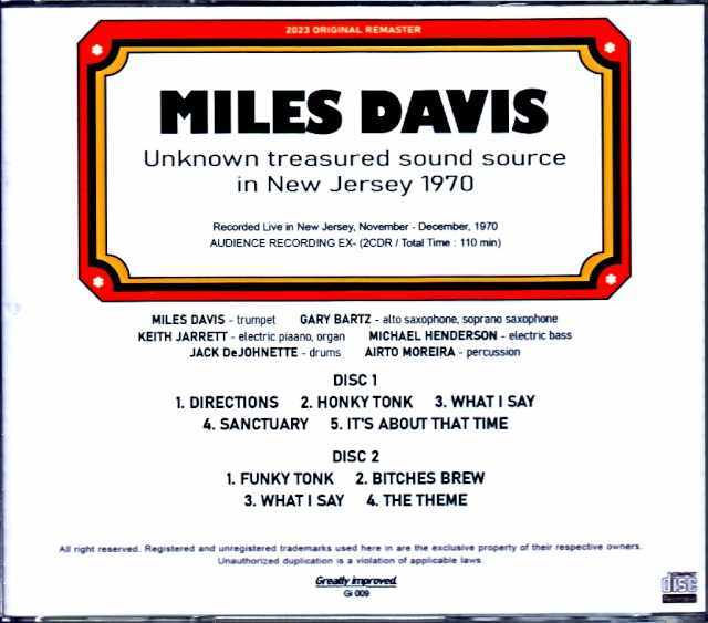 Miles Davis Band Keith Jarrett,Jack DeJohnette マイルス・デイビス