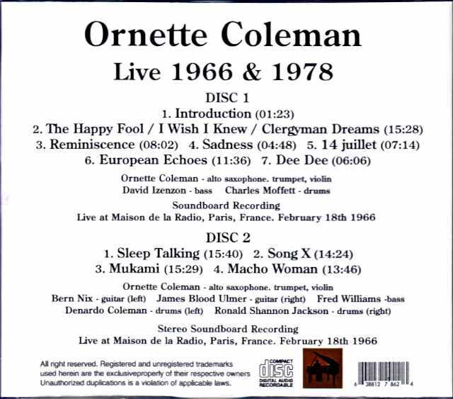 Ornette Coleman オーネット・コールマン/France 1966 & more